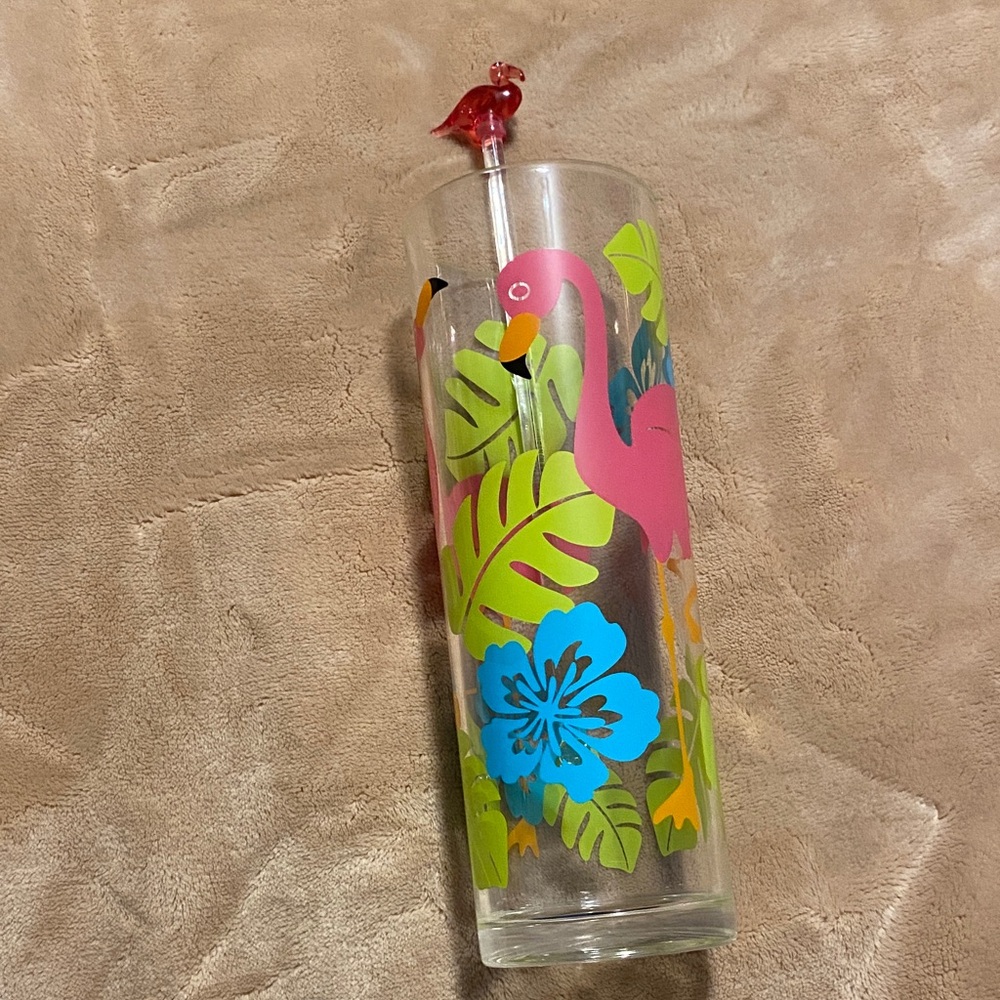 Living Quarters Flamingo Plastic Polystyrene Glasses with Swizzle Sticks Set (4)
